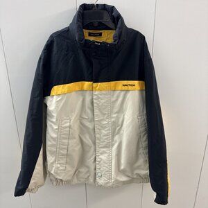 Vintage Nautica Men’s Large Reversible Sailing Jacket Storable Hood Snap Zipped